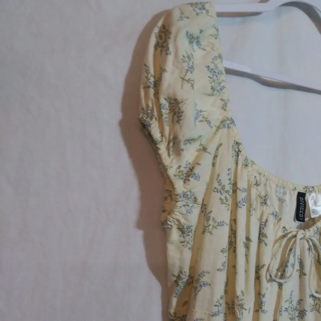 H&M Divided Cream and Blue Floral Tie-Detail Maxi Linen Dress Size XXL - Image 3