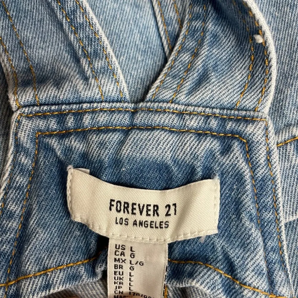 Women's Embroidered Floral Blue Denim Skirt Overall Pockets Sz Large - Image 7