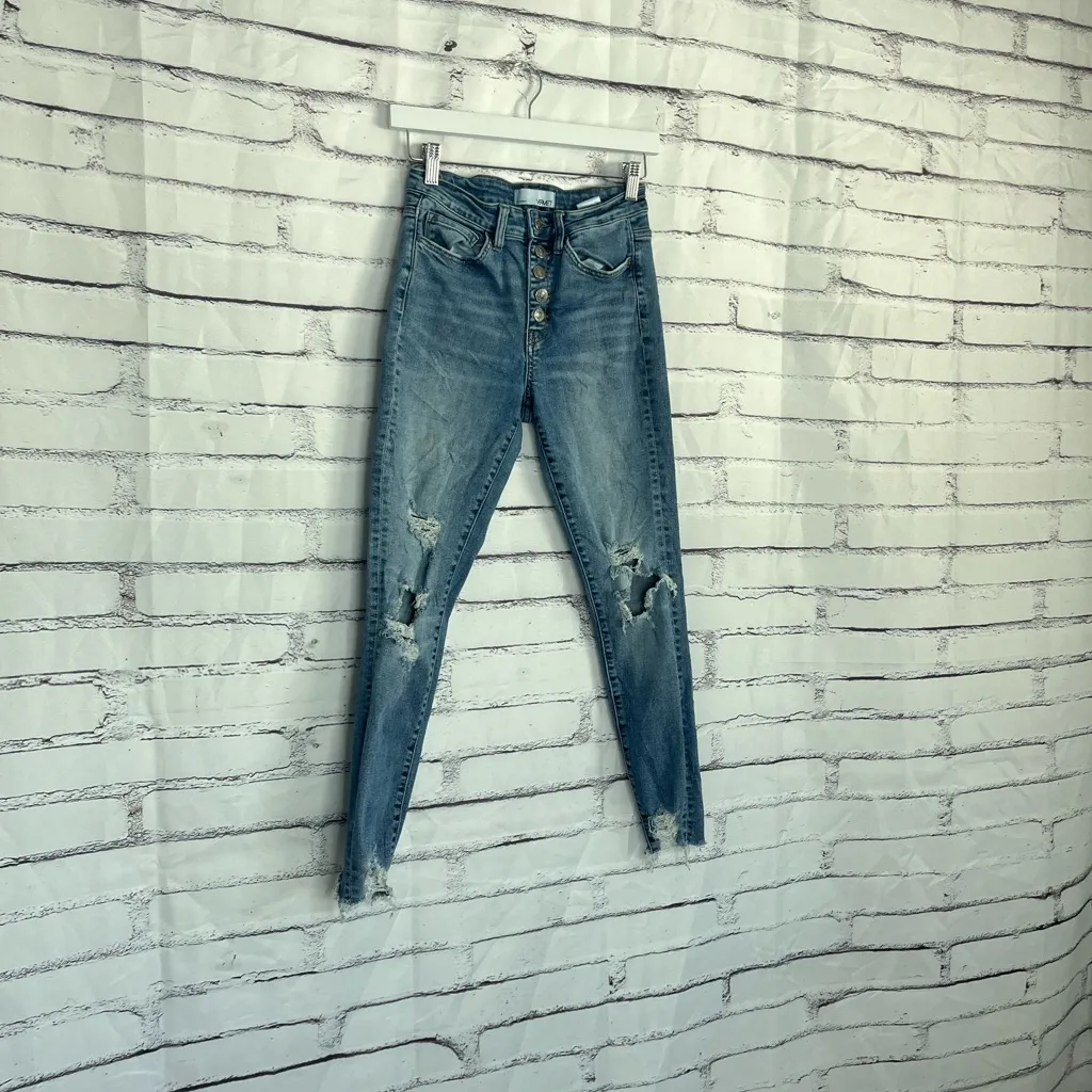 Vervet Flying Monkey High Rise Skinny Jeans Button Fly Distressed Women’s 26 Y2K Blue - Image 2