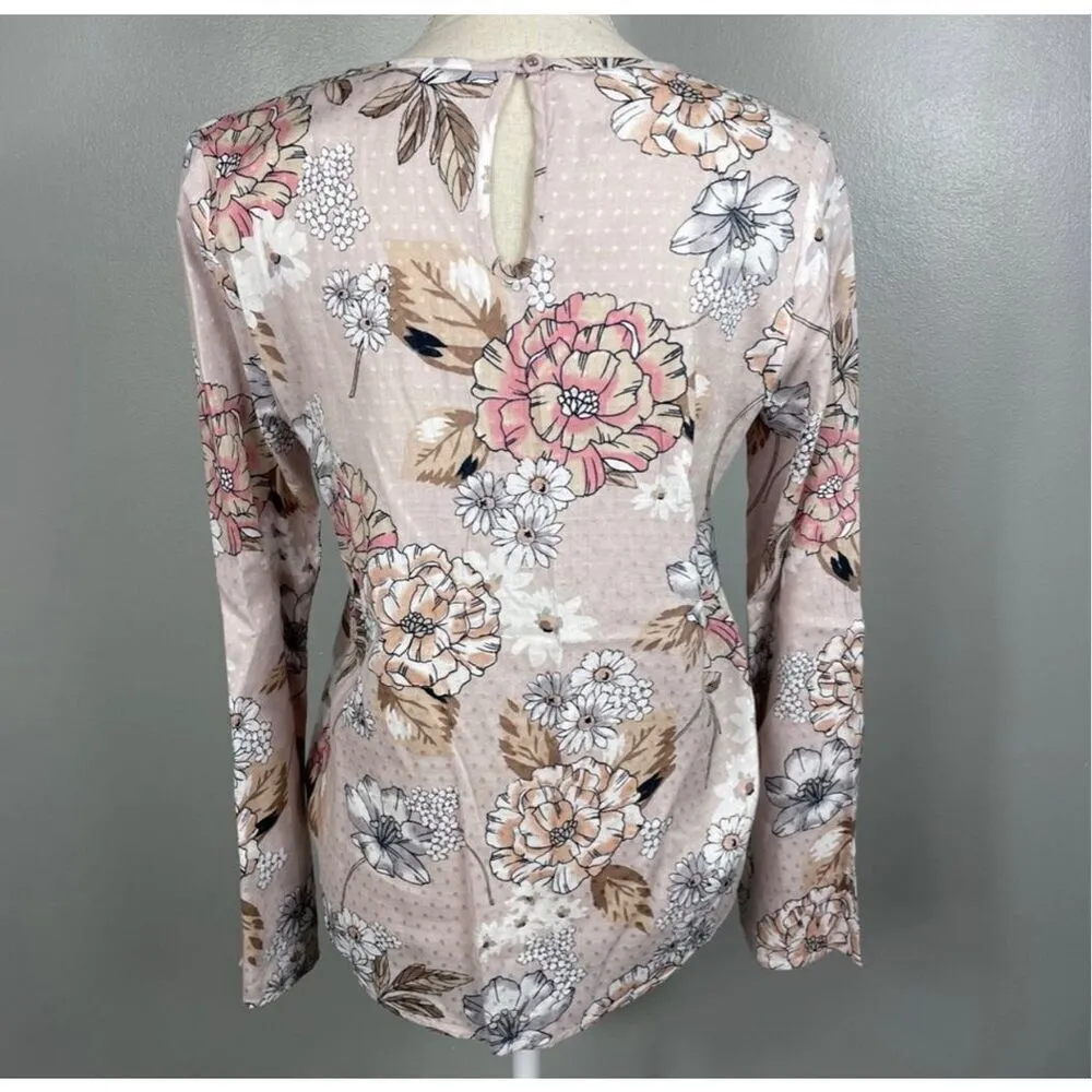Em Crème Floral Wrap Blouse Size Small Pink - Image 2
