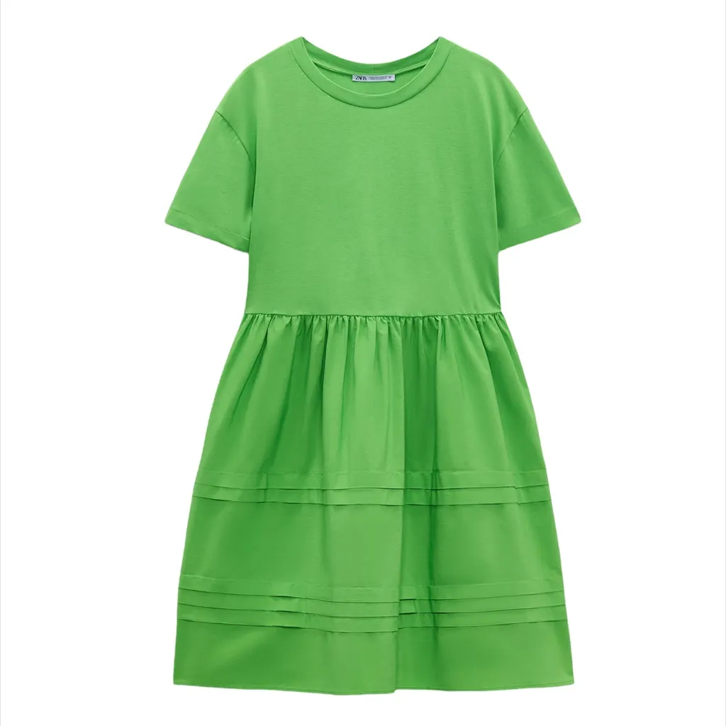 NWT ZARA GREEN PLEATED BABY DOLL STYLE BLOGGERS FAV MINI DRESS SMALL - Image 9