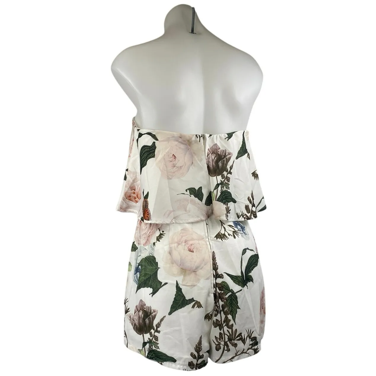 Charlotte Russe White Floral Strapless Sleeveless Tube Jumpsuit Romper Shorts S - Image 2