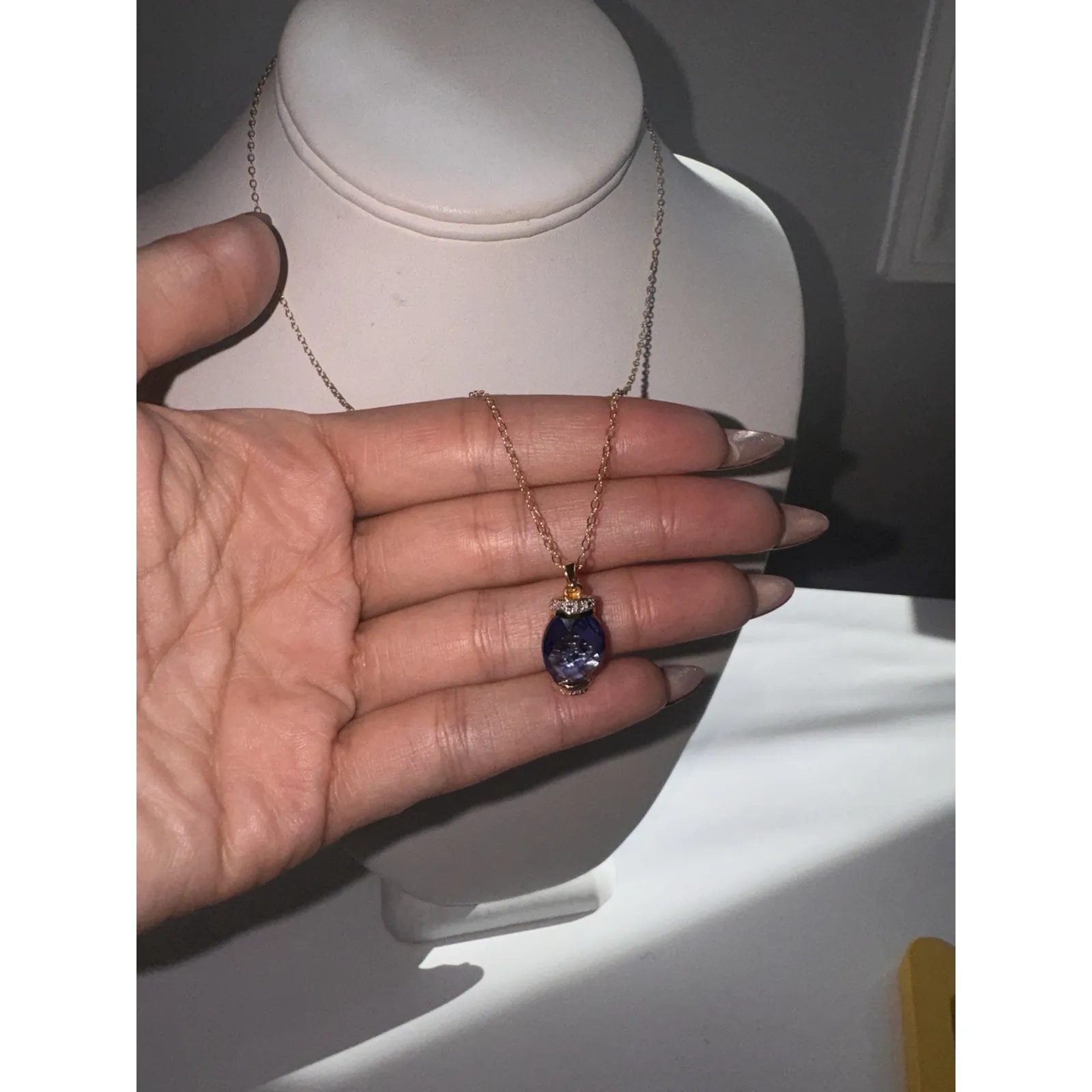 TANZANITE PENDANT NECKLACE .925‎ STERLING SILVER GOLD PLATED - Image 8