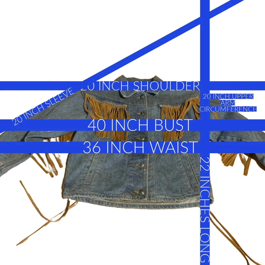 VINTAGE 1990'S STREET WORN BLUE DENIM JACKET W/TAN SUEDE FRINGE ACCENTS (M) Size M - Image 14