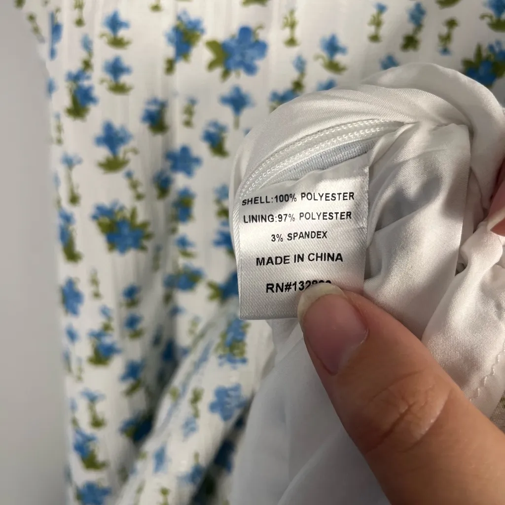 REVOLVE MORE TO COME Olivia Mini Dress white blue floral asymmetrical size small - Image 5