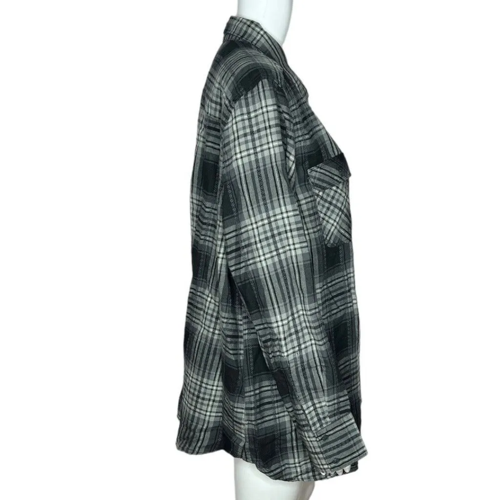 Eddie‎ Bauer Shirt Womens 2x Black Gray Plaid Long Sleeve Campcore Cabincore - Image 2