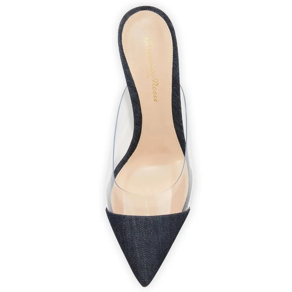 Gianvito Rossi Plexi PVC Denim Illusion 85mm Mule Heel Sandals - Image 3