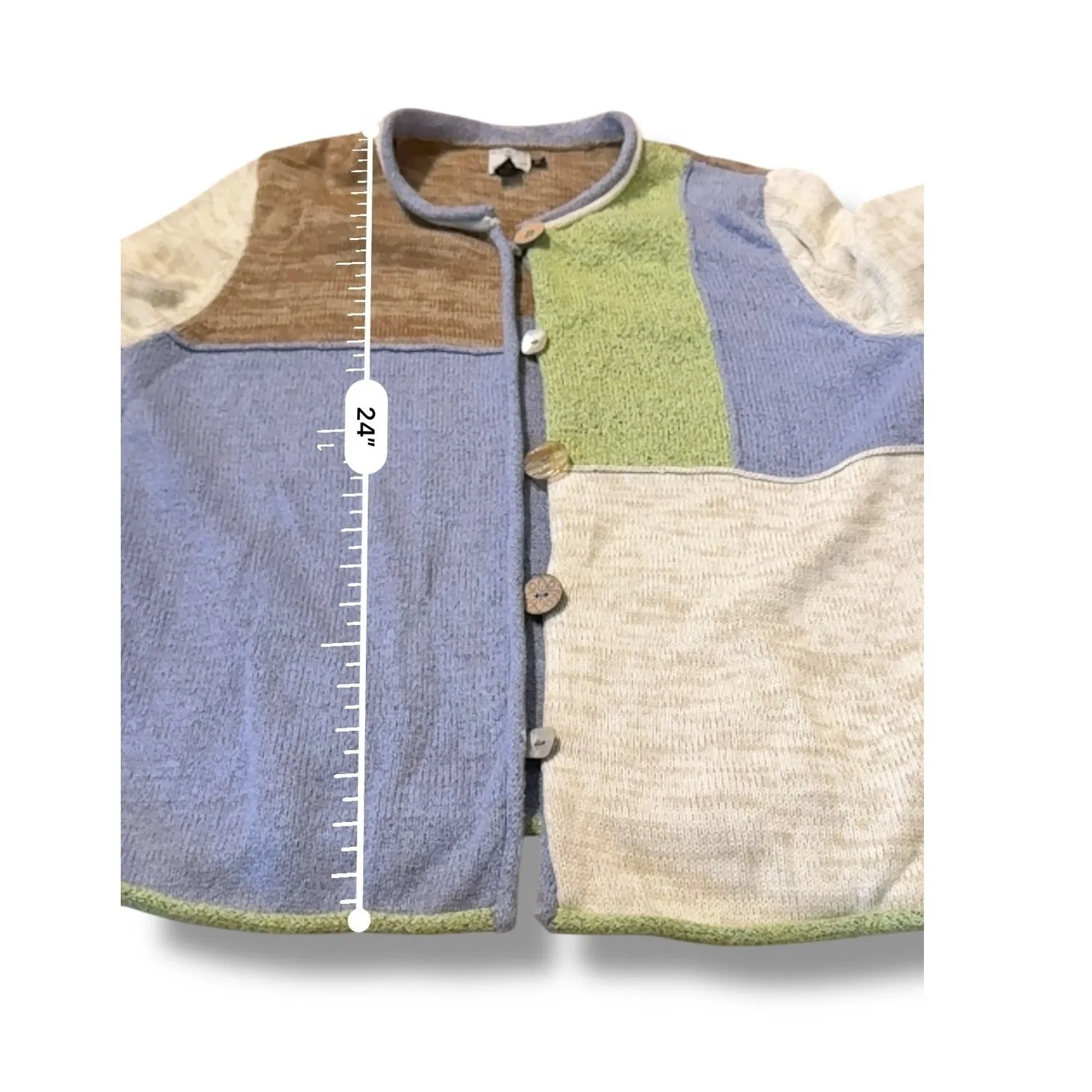 Icelandic Design Clare Patchwork Cardigan Women's Medium Button Knit Sweater Brown - Image 8