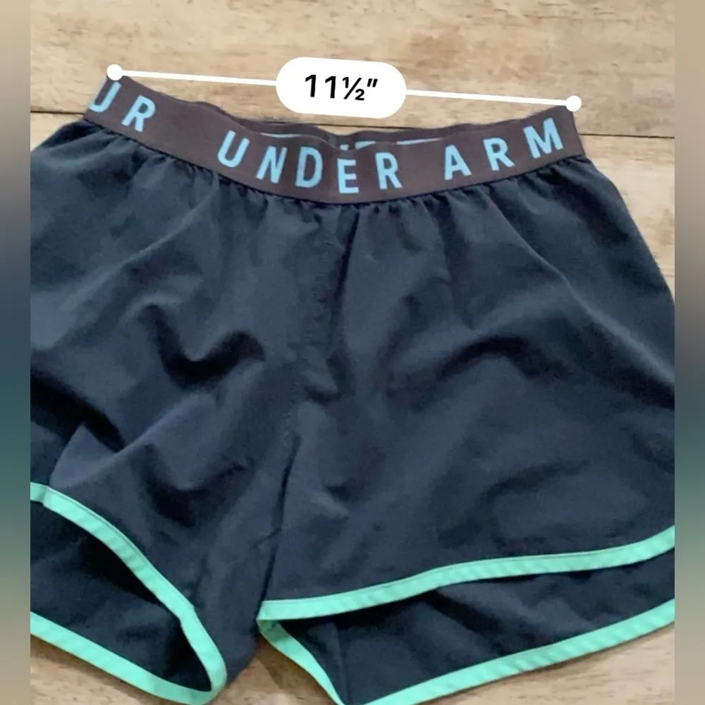 Under Armour Women’s Sz XS Dk Gray/Green Wordmark Logo Waistband Athletic Shorts - Image 6
