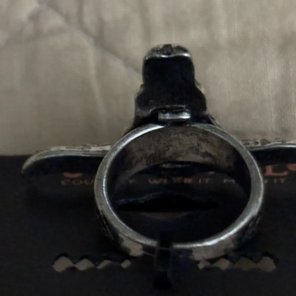 Shyanne  Silver and Turquoise Bull Skull Ring - Image 3