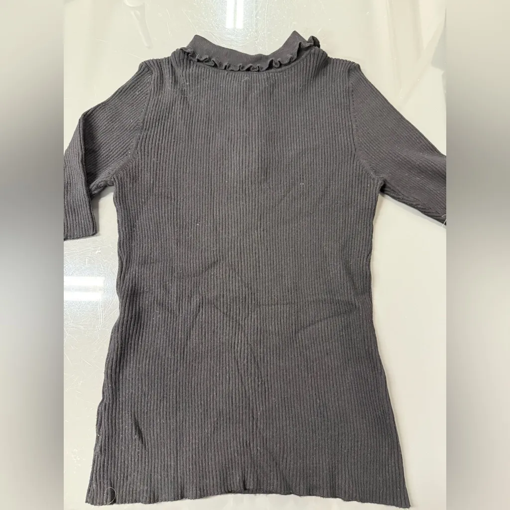 Milly Ruffle Collar Short Sleeved Sweater Black Size L Large - Image 6