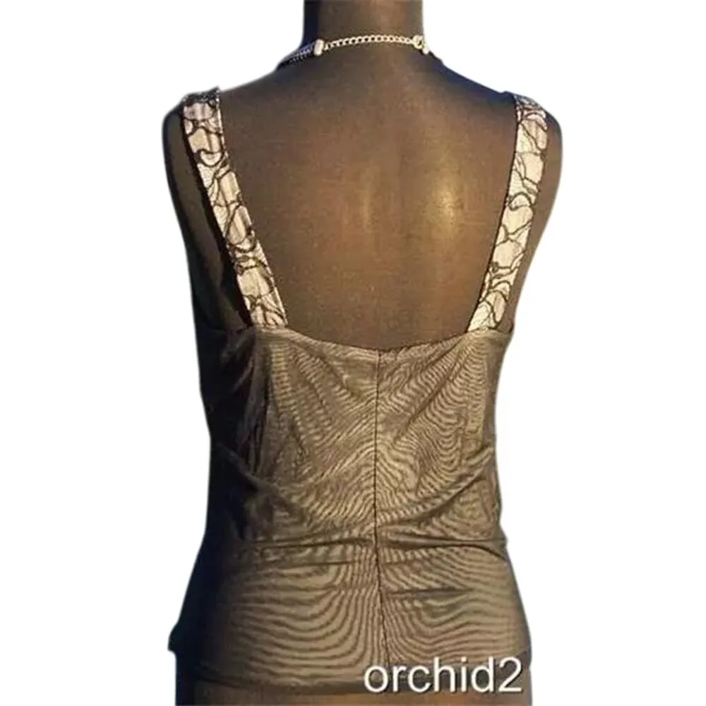 Cache Black Peek A Boo Lace Over White Mesh Bustier Lace Up Top New NWT $128 - Image 7