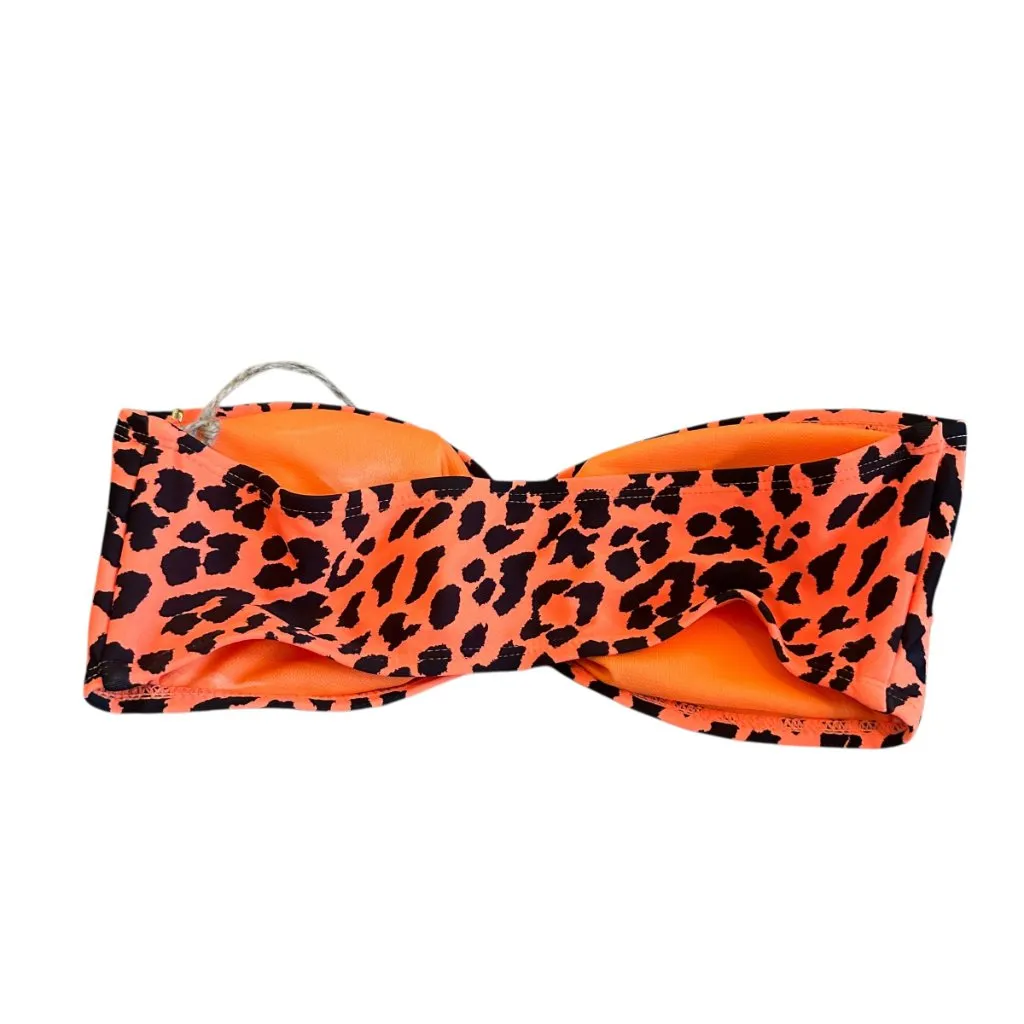 Cabana Del Sol Neon Orange Animal Print Bikini Top Strapless Swimsuit Small NWT - Image 6