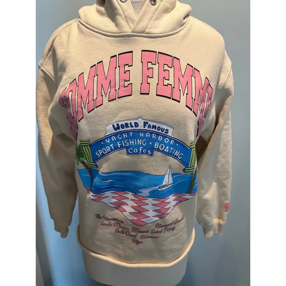 Homme Femme World Famous Yacht Club cream pullover hoodie size small unisex Pink - Image 5