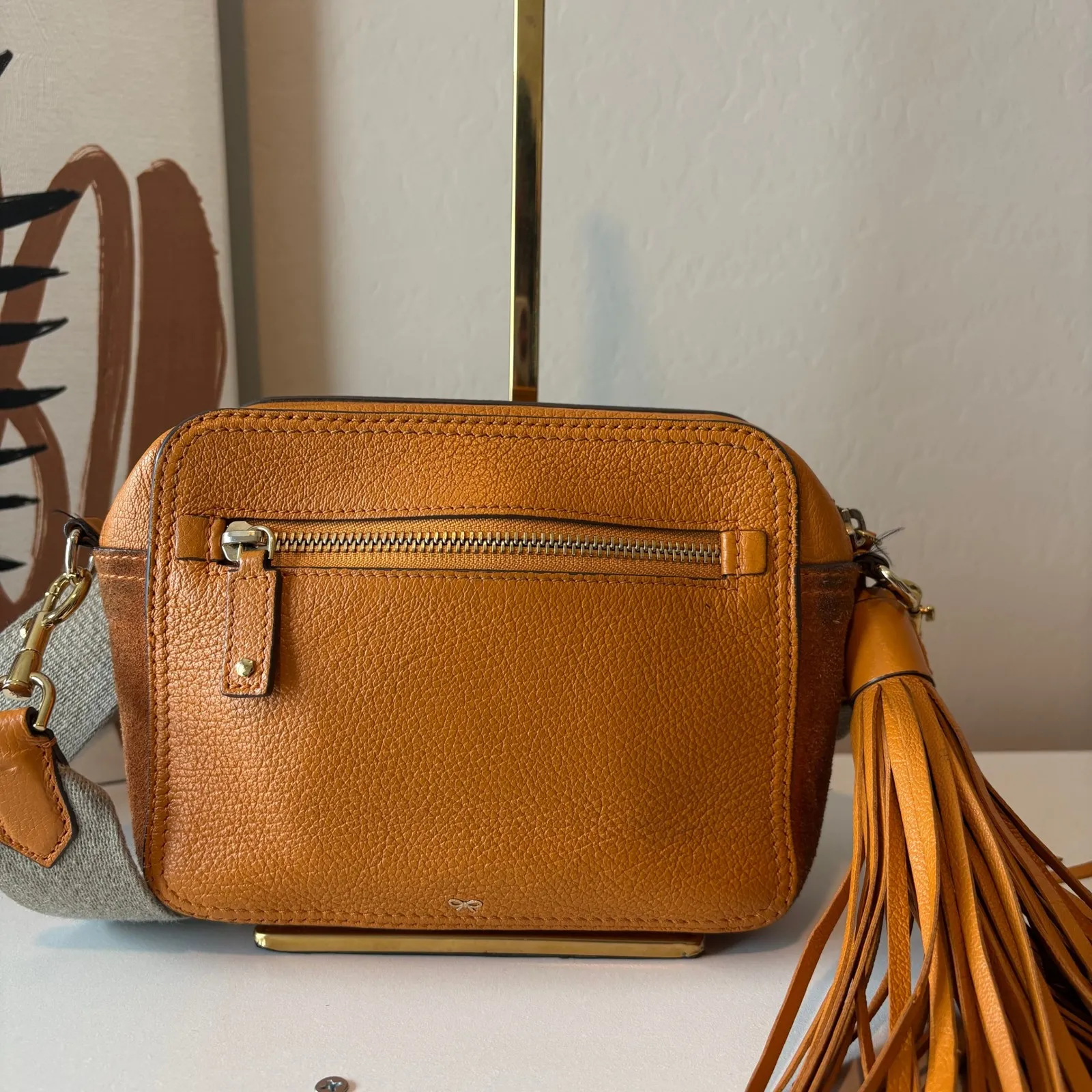 Anya Hindmarch Smiley Face Camera Bag Orange Leather Suede Crossbody - Image 5