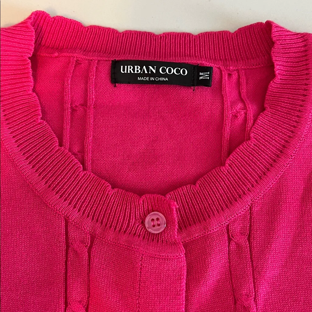 Urban Coco Cable Knit Cardigan Sweater Hot Pink Size Medium - Image 5