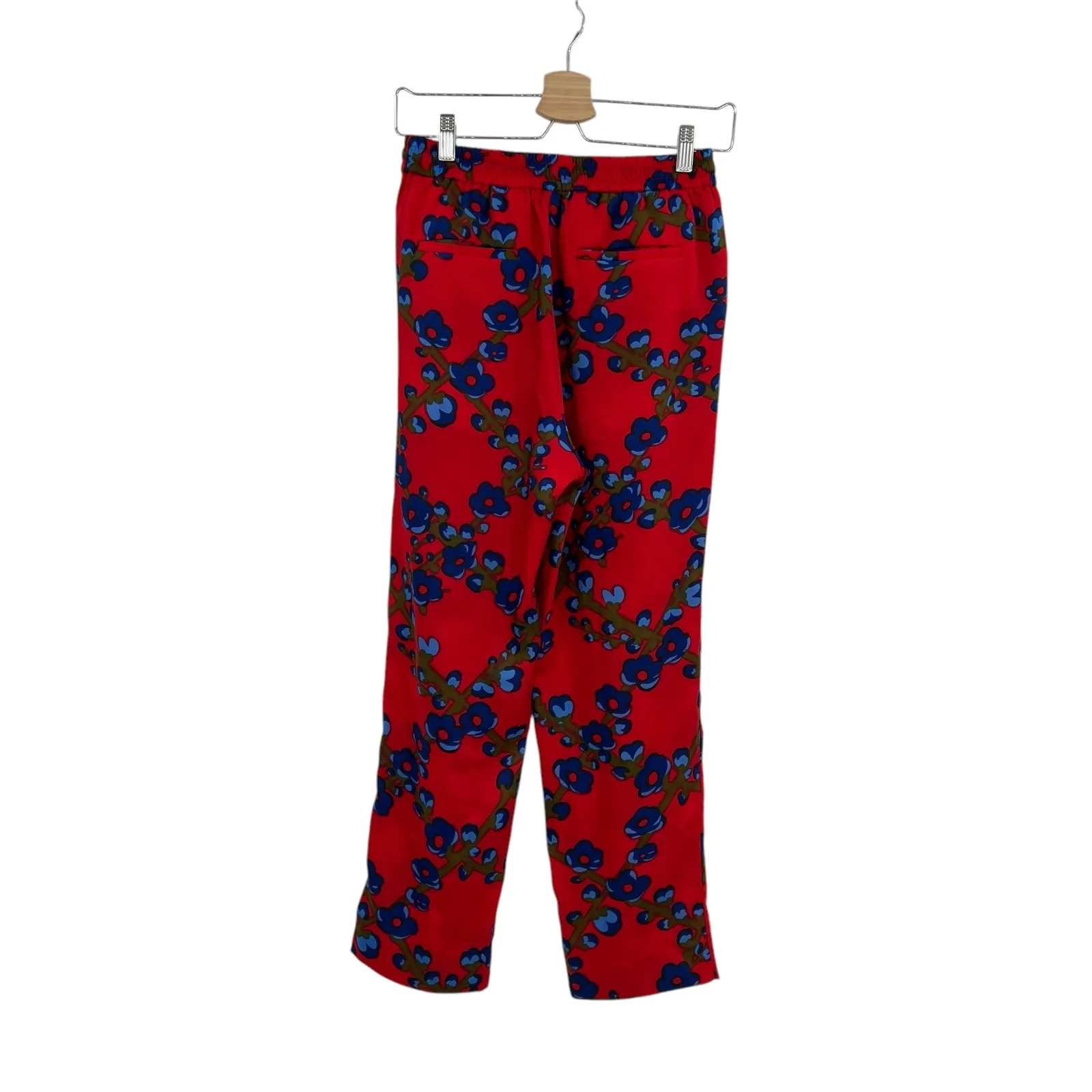 J. Crew Drapey Pull-on‎ Pant Trouser Lattice Floral Print Drawstring Red Size 4 - Image 7