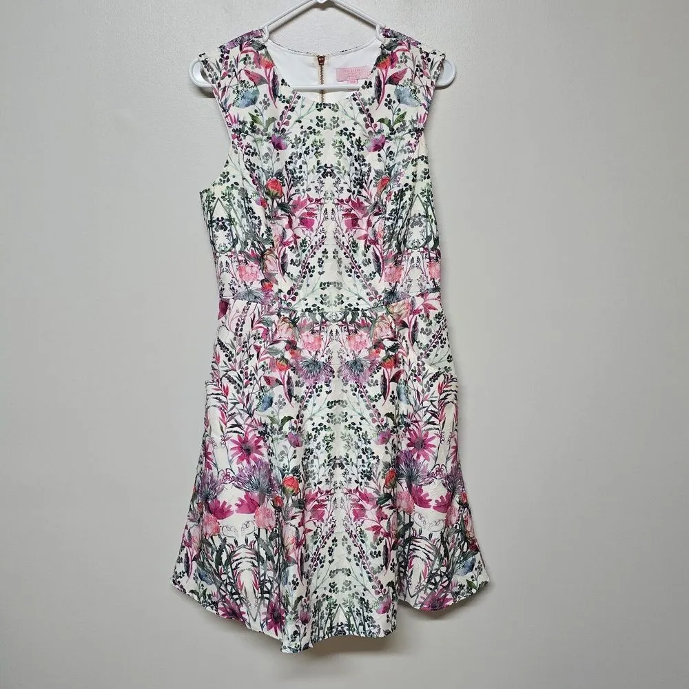Ted Baker Gaea Bouquet Floral Dress $349 Rose-Gold Back Zipper Sleeveless Sz 6/8 - Image 4