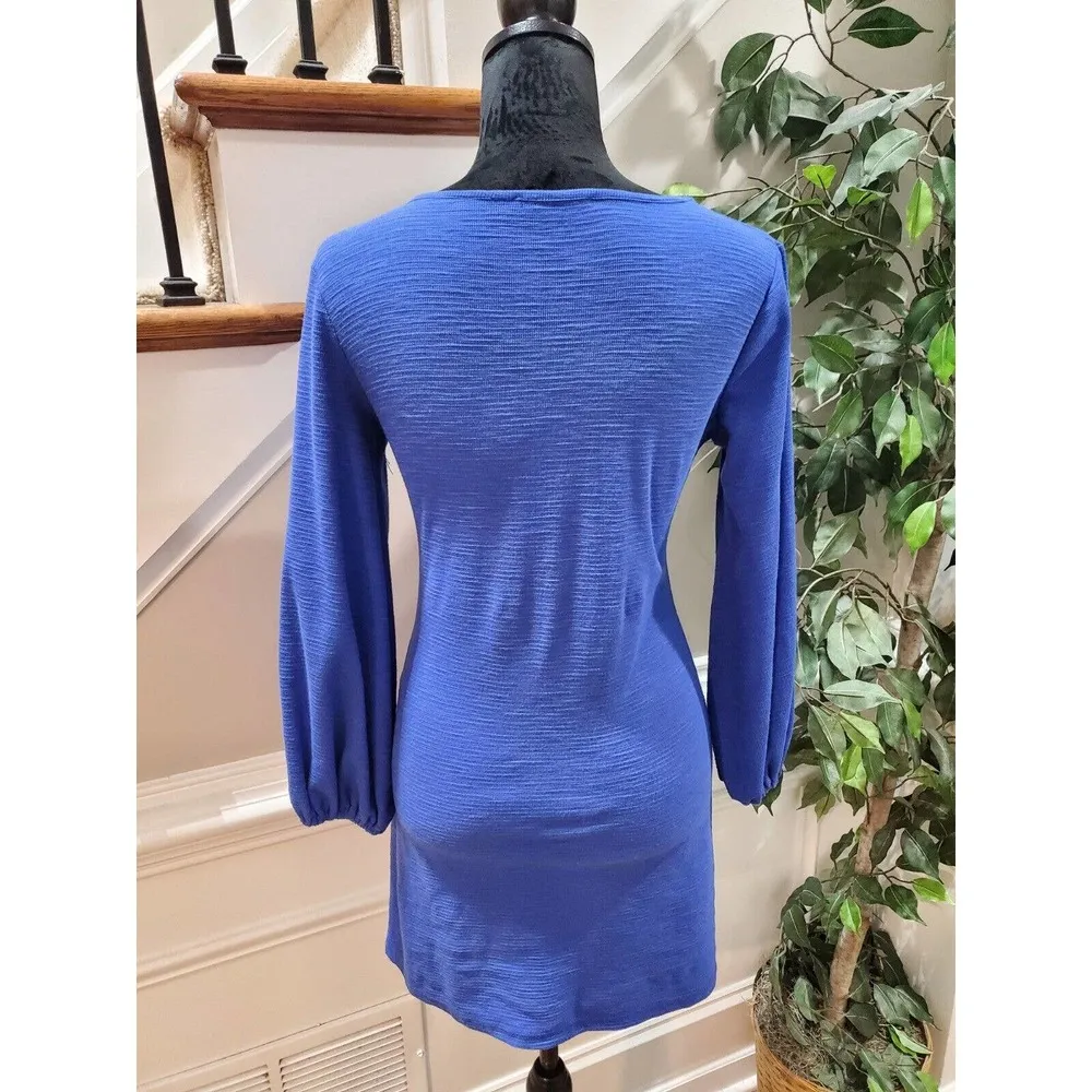R. Vivimos Women Blue Polyester Round Neck Long Sleeve Knee Length Dress Size S - Image 7
