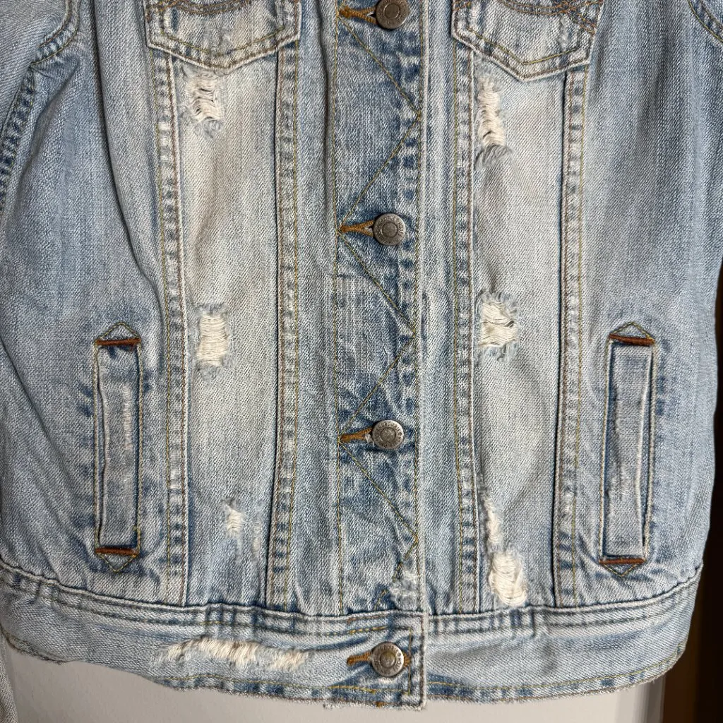Y2K Abercrombie & Fitch Distressed Denim Jean Jacket Women's Medium Blue Retro - Image 7