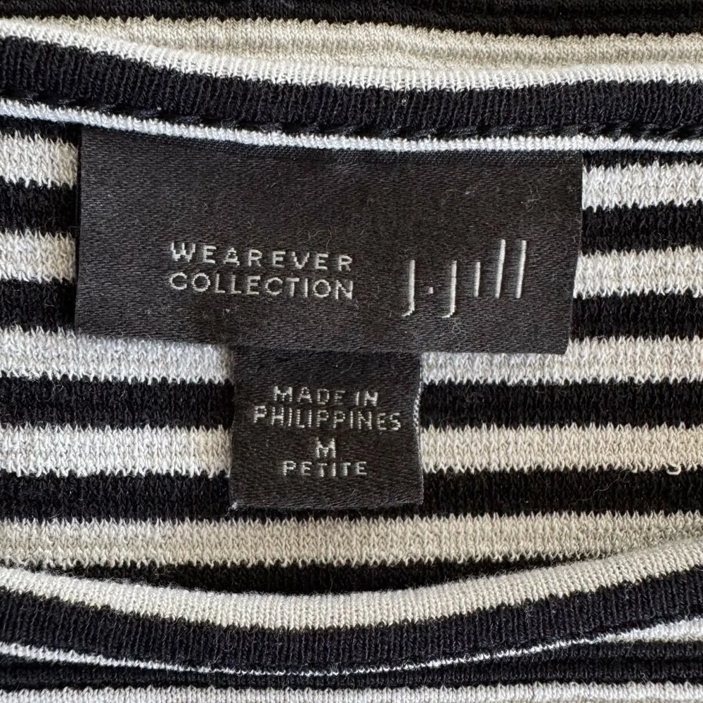 J.Jill Wearever Tunic Sweater Top Stripe Black White Staple Mature Size M Petite - Image 7