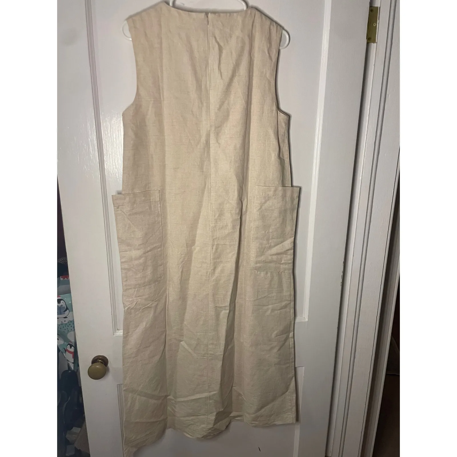 MOD REF Linen Blend Sleeveless Midi Dress Beige Pockets Women's Size Medium - Image 5