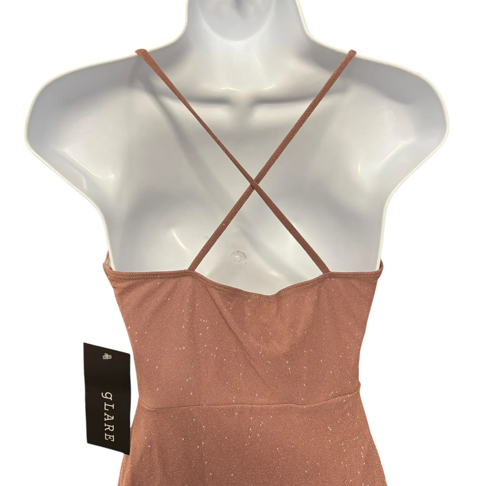GLARE Rose‎ Pink Sparkle Party Dress Cowl Neck Criss Cross Back - Image 4