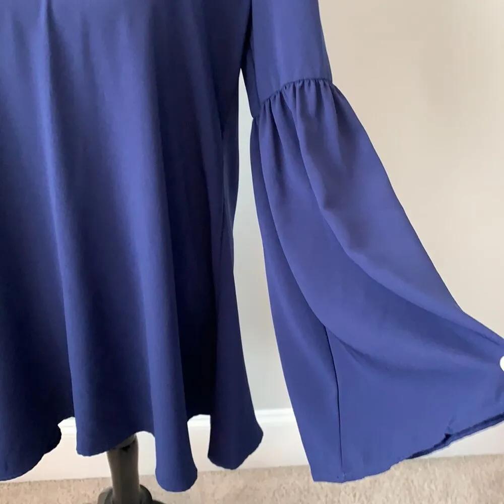 TCEC Navy Bell Sleeve V Neck Pullover Mini Dress Sz L - Image 2