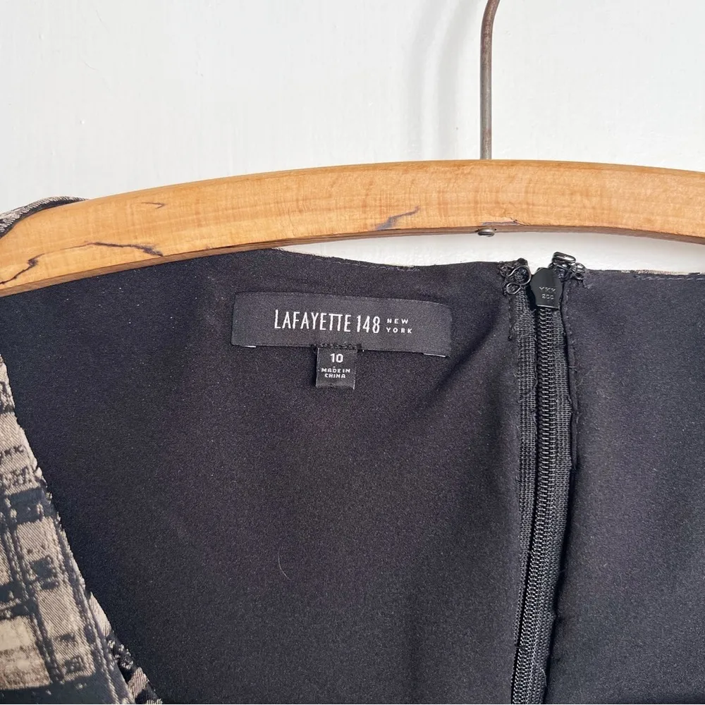 • Vania Sheath Dress color block black leather brown draped fitted - Image 5