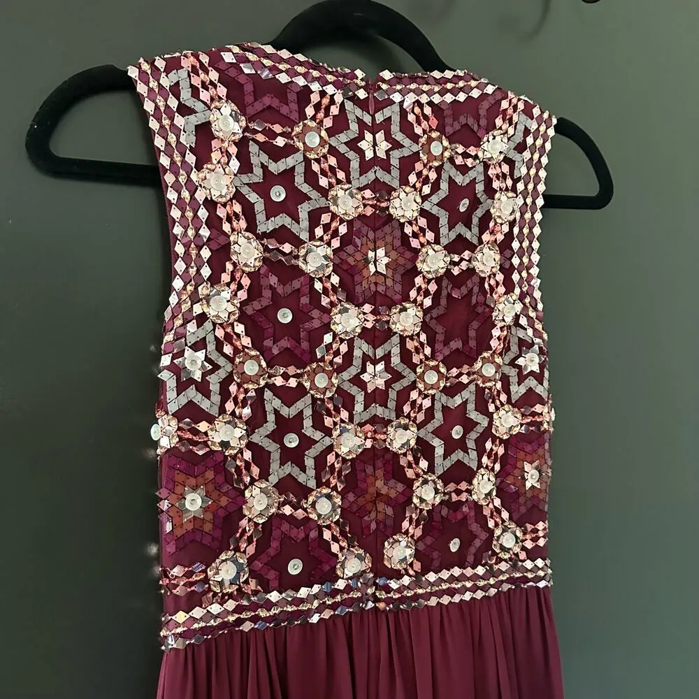 NEW Jenny Packham Star Sequin Embroidered Top Chiffon Skirt Evening Gown Size 6 Red - Image 8