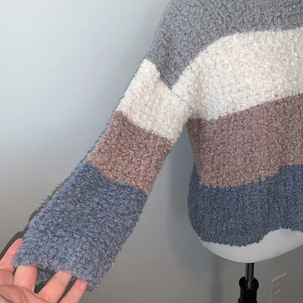 Pink Rose Striped Color Block Popcorn Knit Sweater Sz M - Image 3