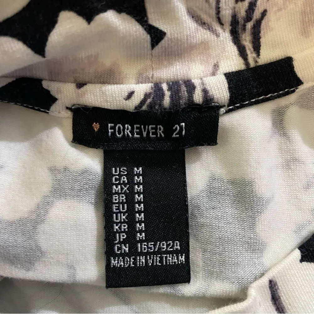 Forever 21 Tight Fit Mock Neck Floral 3/4 Sleeve Crop Top M Juniors - Image 3