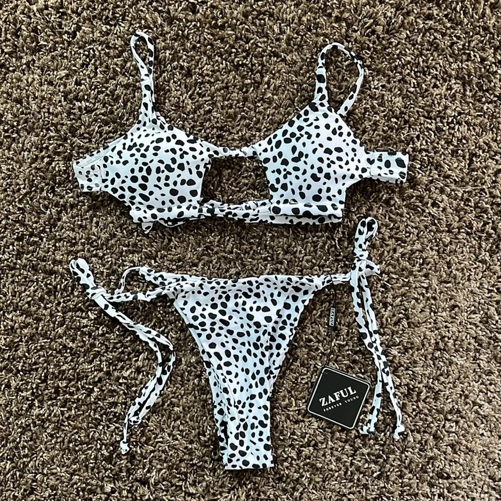 ZAFUL Animal Spotted Print Tie Cutout Bikini Swimsuit - Image 4