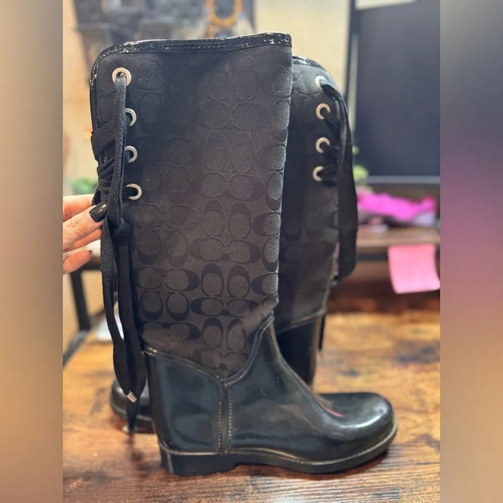 Coach Black Logo Rain Boots size 8‎ - Image 7