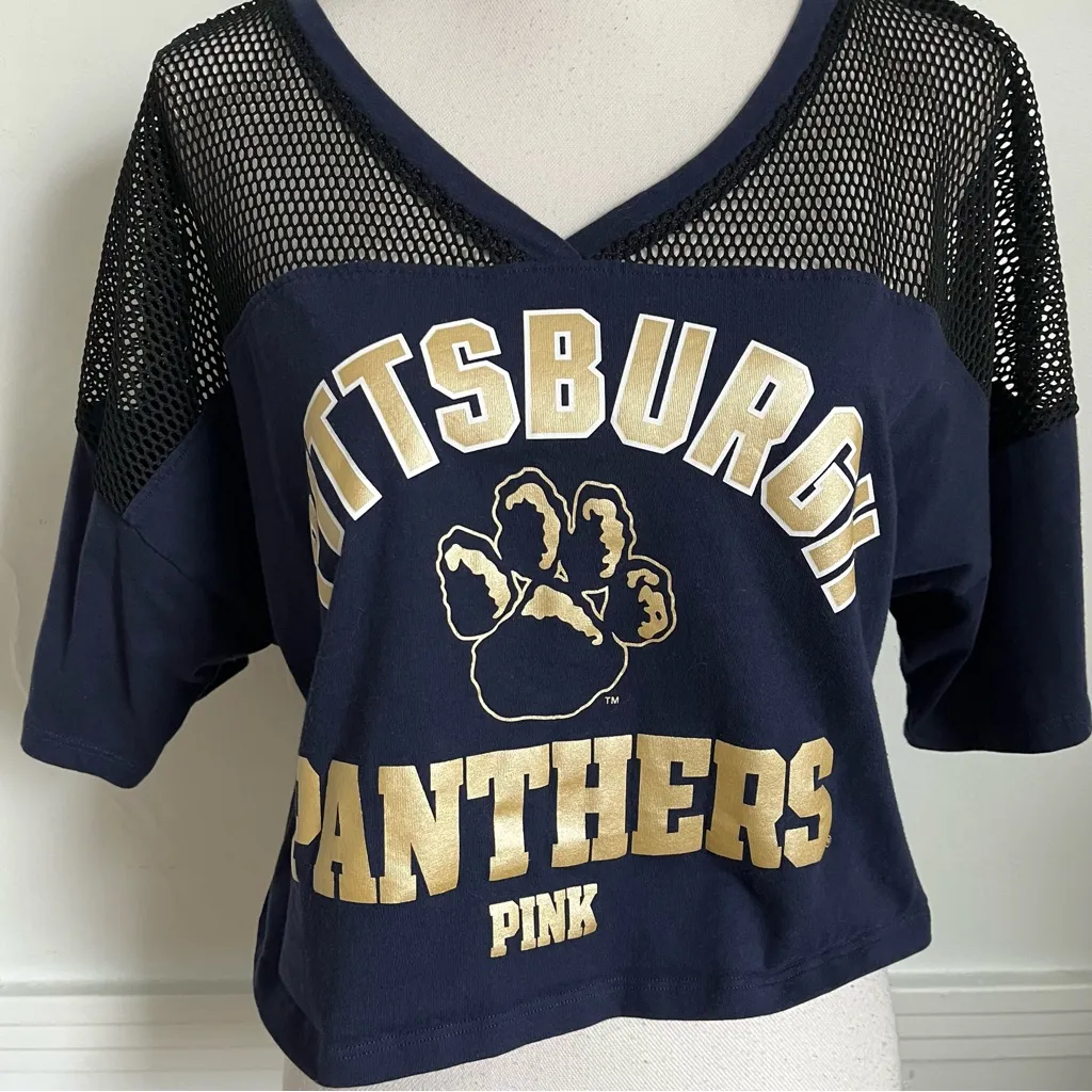 VS Pink • Pittsburgh Panthers Navy Mesh Crop Top - Image 2