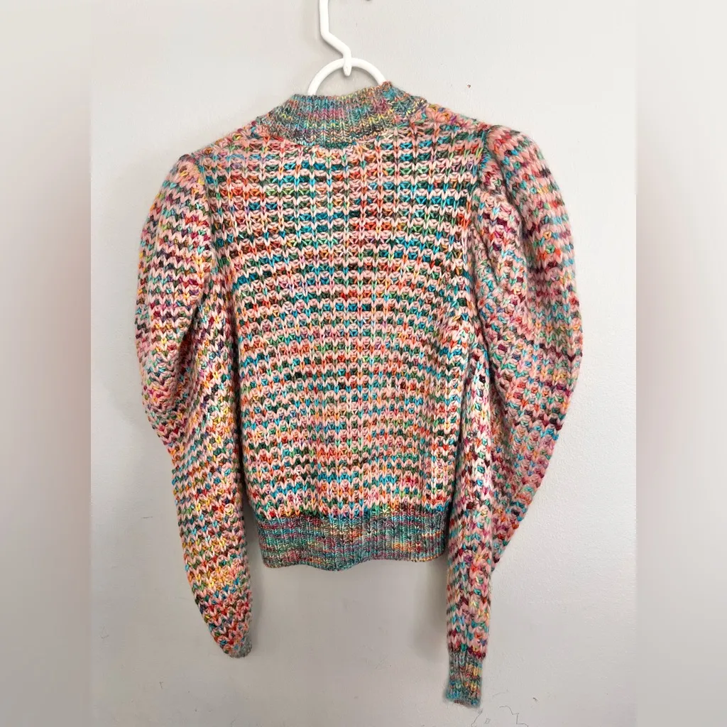 NWT Ulla Johnson Fiora Wool Puff Sleeve Kid Mohair Rainbow Cardigan Size Small - Image 9