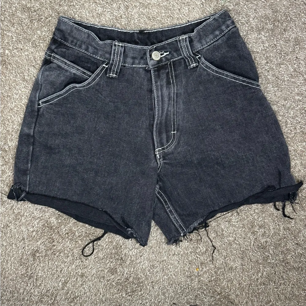 John Galt Brandy Melville Black Distressed Denim Shorts - Image 2