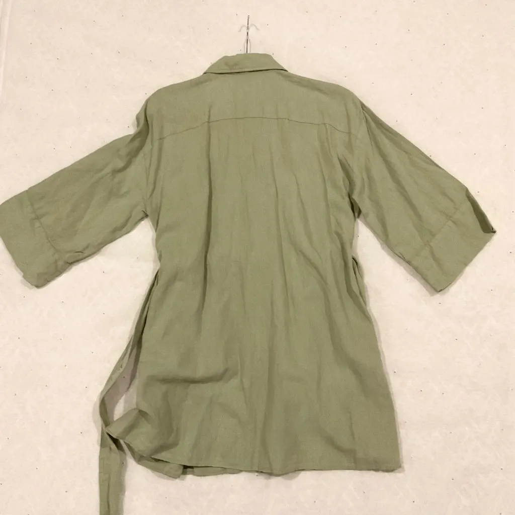 NWT ZARA LINEN BLEND SHIRT MINI DRESS GREEN linked belt SZL bust40 US 8 - Image 6