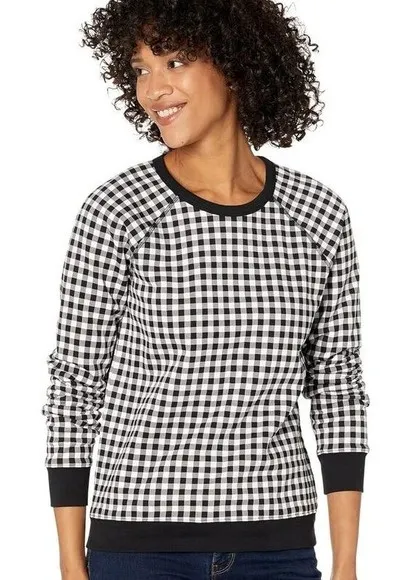 Draper James Natalie Gingham Cotton Crewneck Sweater Large Preppy Cozy Luxury - Image 1