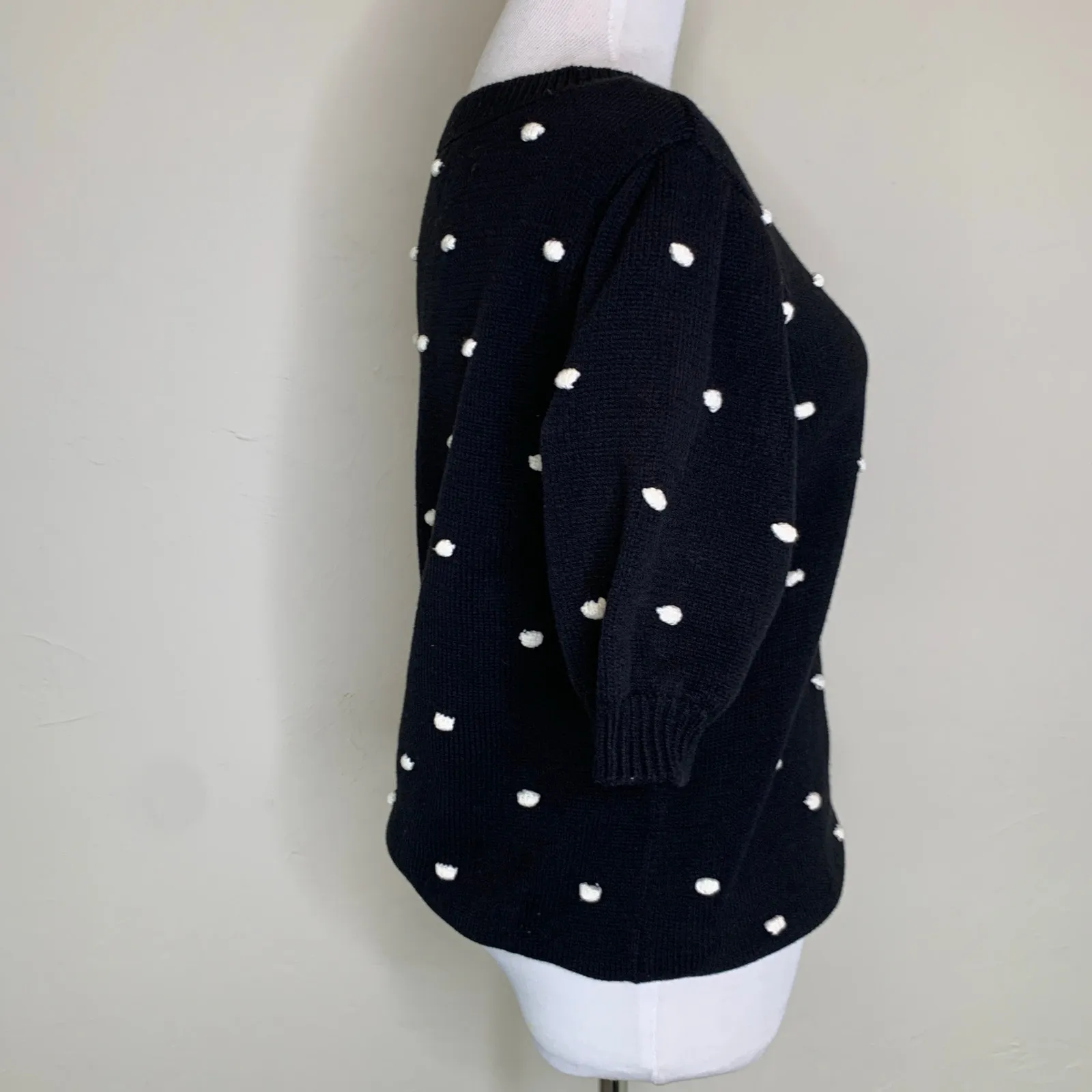 Maison Jules Black Short Sleeve Sweater Cream Popcorn Texture Sz Small - Image 4