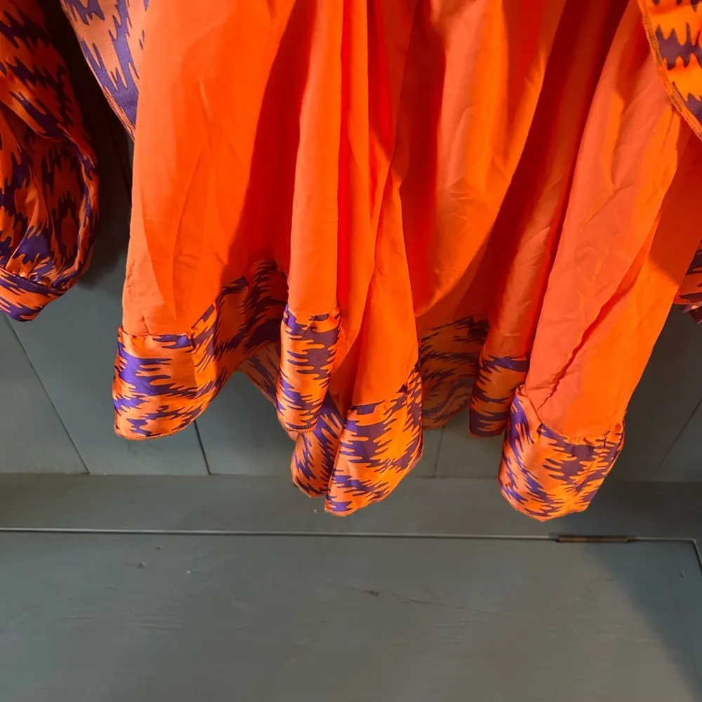 Boutique Vibrant Orange and Purple Aztec Patterned Long Sleeve Romper, Sz S - Image 7