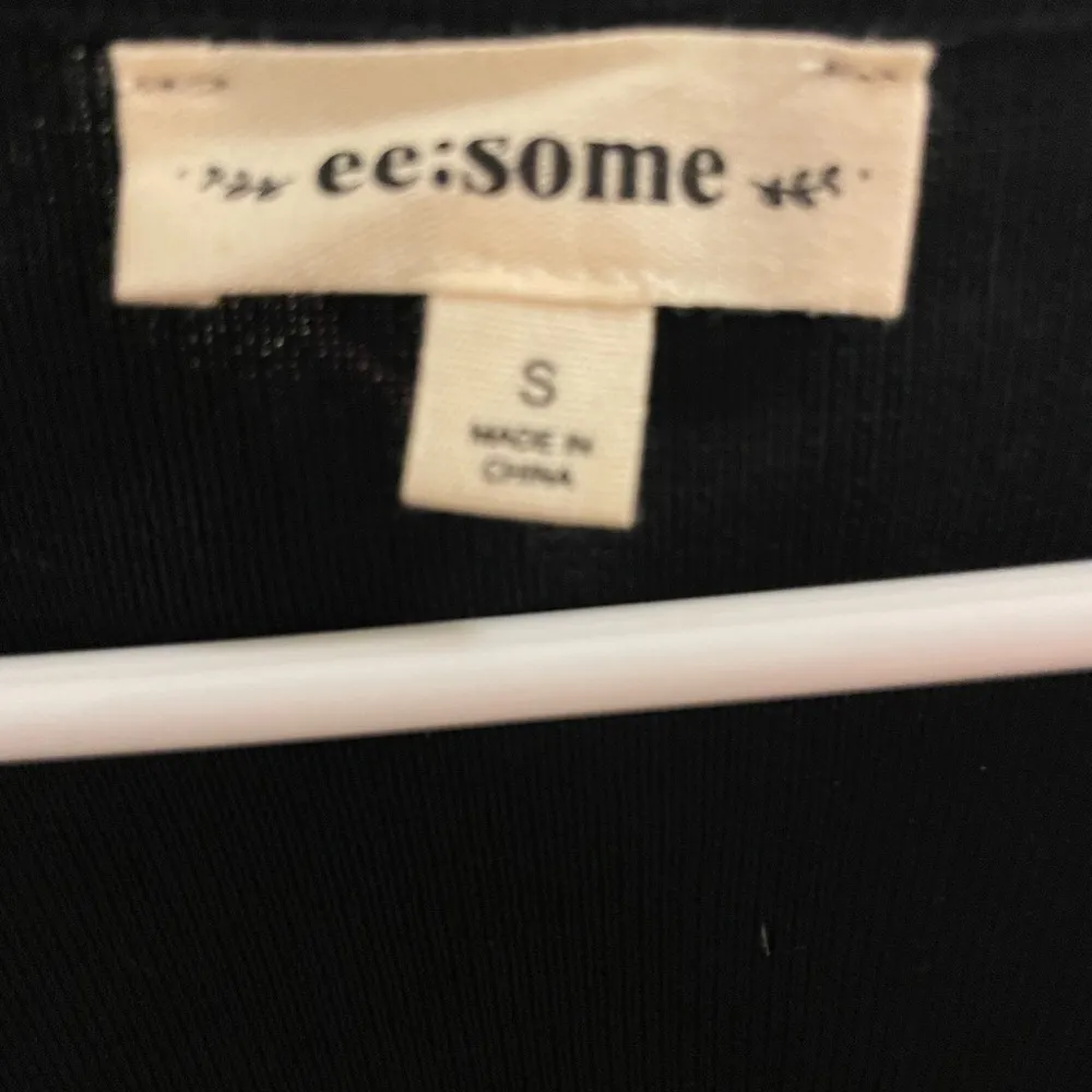 eesome Ribbed Knit Top Women’s Small Black Mesh Sheer Sleeves Fitted Square Neck - Image 9