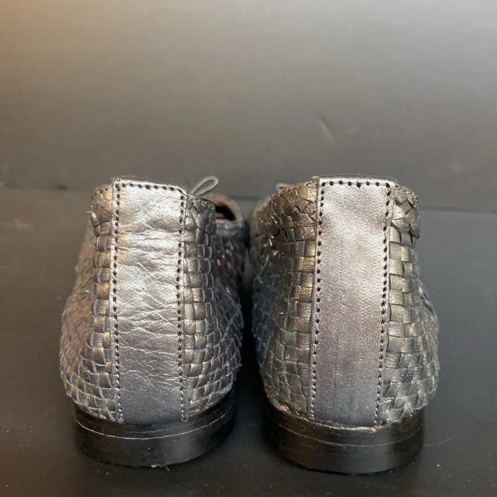 Taryn Rose Leather Woven Ballet Flats Gray Silver Metallic Pewter Size 9.5 - Image 5