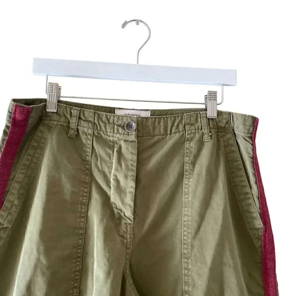 Zara Woman The Worker Straight Green / Red Y2K Wide Leg  10 # 1678 - Image 2