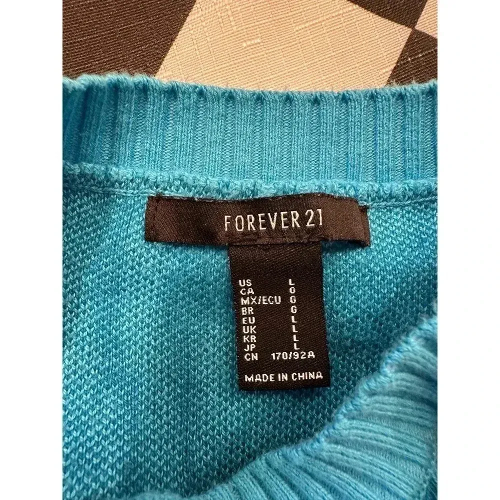 Forever 21 Blue Cropped Sweater Large - Image 3