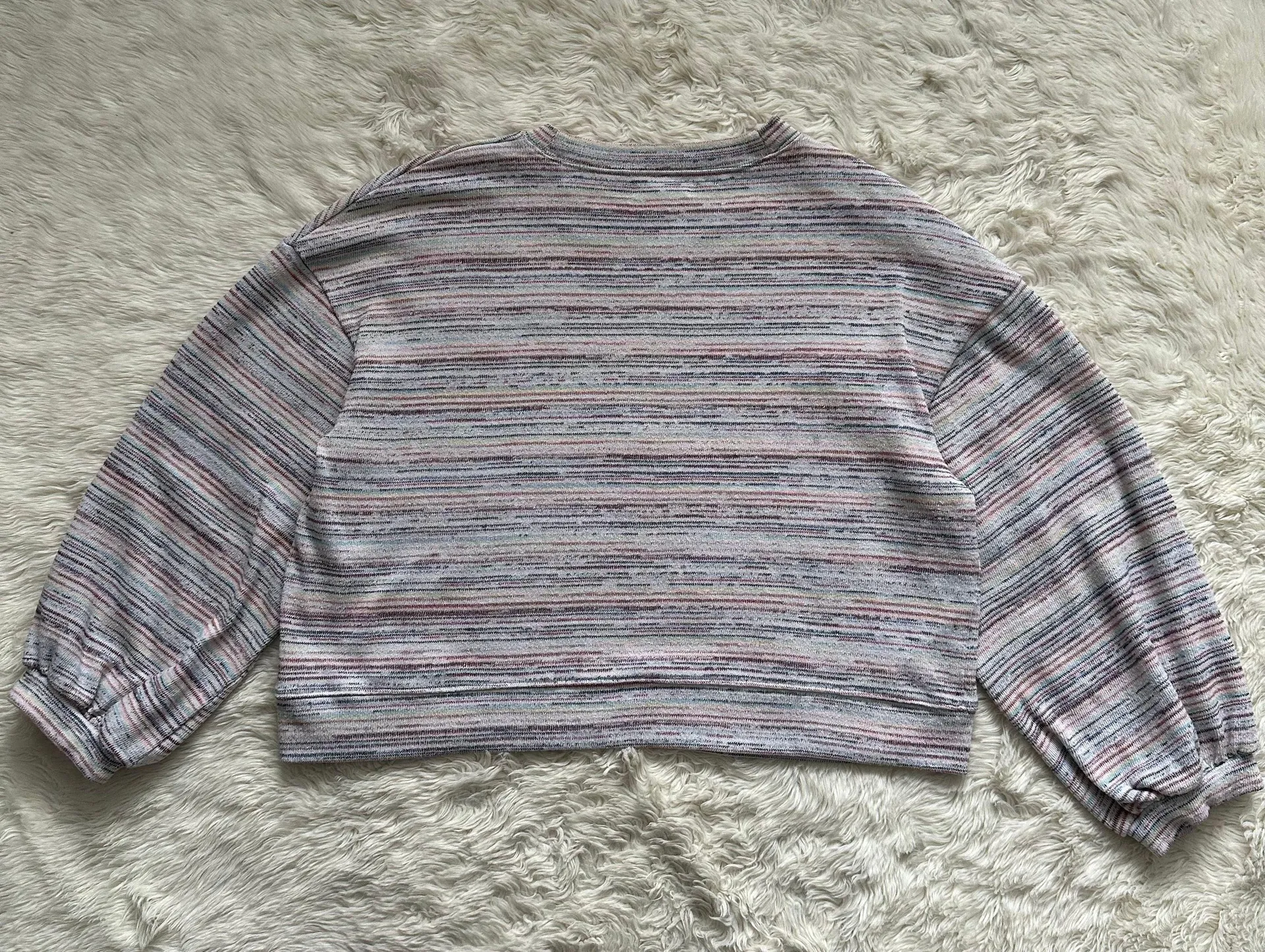 Sweater Bubble-Sleeve Crop Top in Rainbow Stripe XL - Image 9