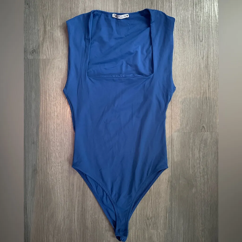 ZARA Royal Blue Square-neck Tank Bodysuit Size Small - Image 2