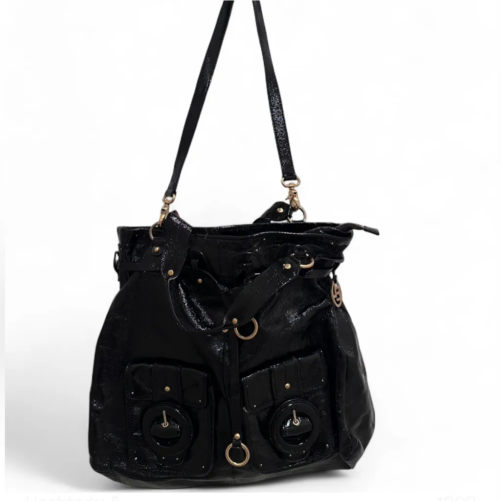Elliott Lucca Black Leather Hobo Satchel Tote Purse Bag - Image 5
