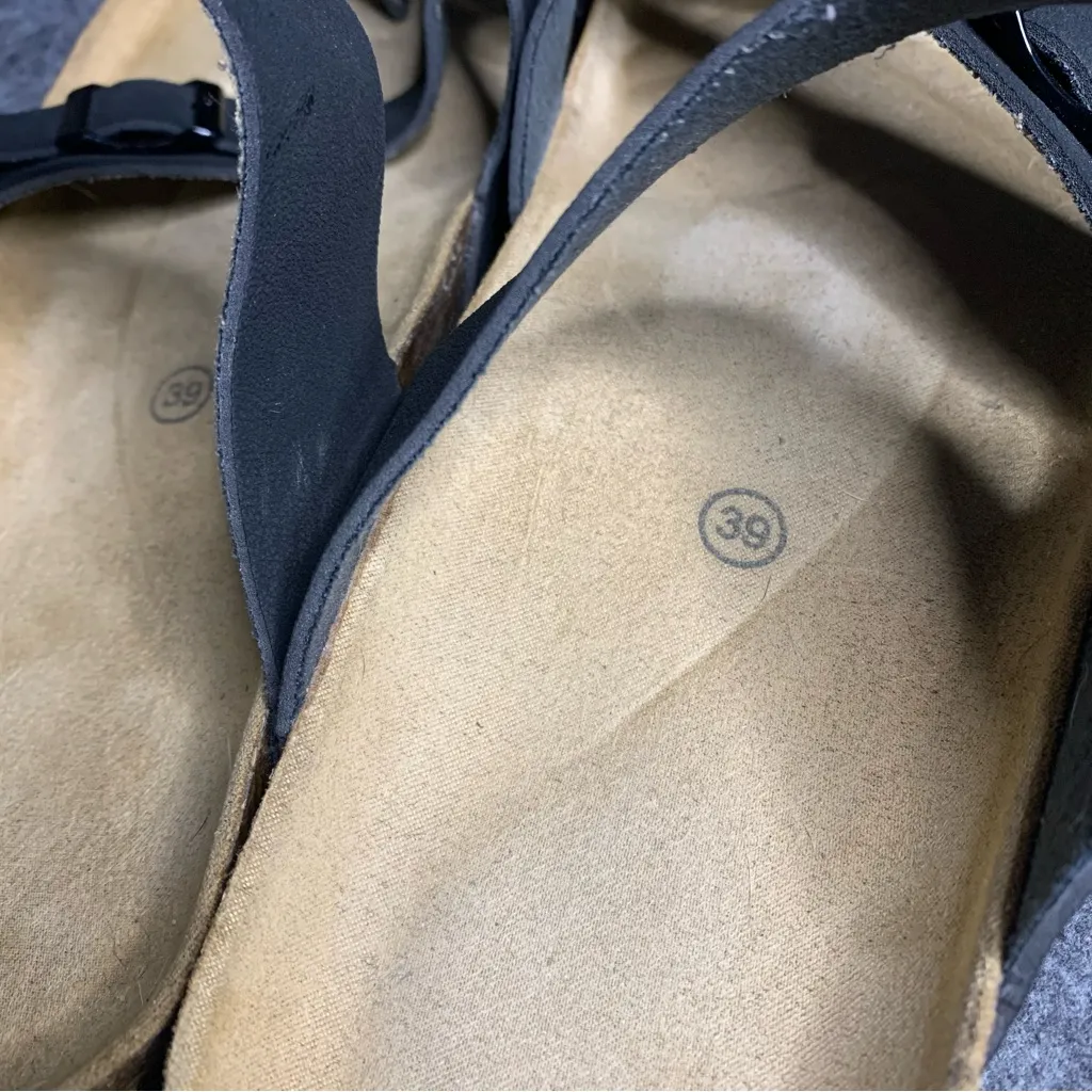 Womans Black Strap Cork Footbed Sandals Size 8.5 - Image 4