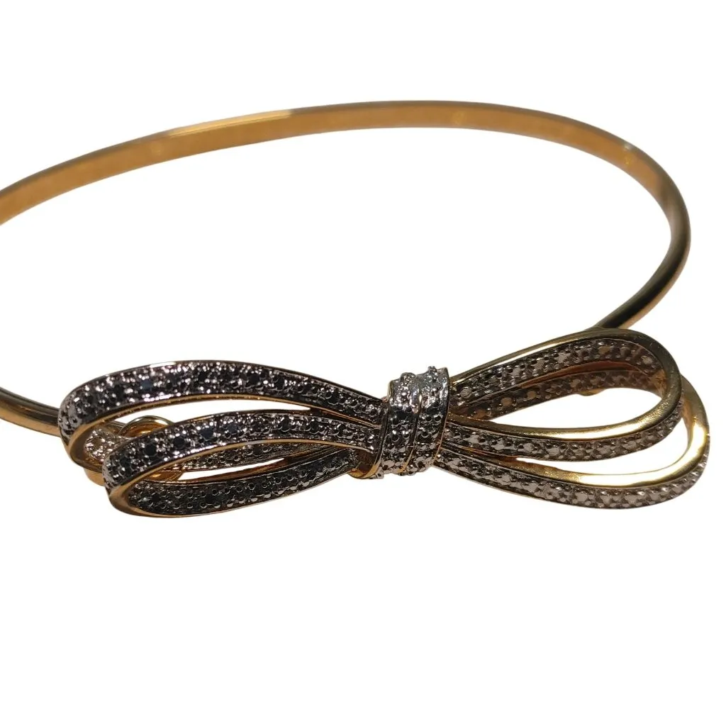 Gold Prime Art Jewel Ribbon Bow Bangle Bracelet Stamped PAJ BB Bow Rhinestone - Image 3